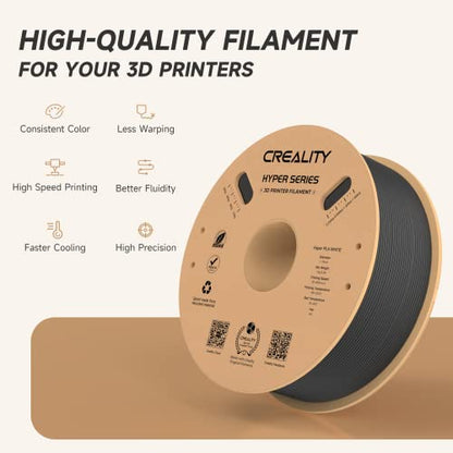 Official CREALITY Hyper PLA Filament 1.75mm, High Speed PLA 30-600mm/s Rapid 3D Printer Filament, Dimensional Accuracy +/-0.02mm, Fit Most FDM 3D Printers, 1KG(2.2lbs) Spool Black - color: Black
