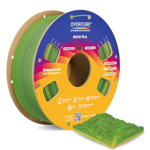 OVERTURE Rock PLA Filament 1.75mm, Marble PLA, 1kg Wetland Green - color: Natural-wetland Green