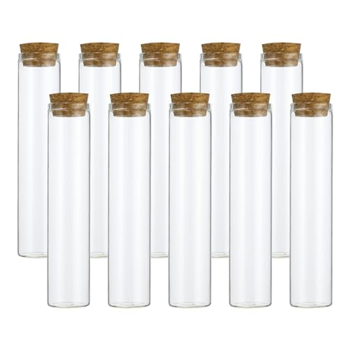 PATIKIL 25ml Test Tubes, 25pcs 3.15x0.87in Glass Clear Flat Bottom Test Tube Containers with Cork Stopper for Bead Party Candy Bath Salt Storage Scientific Experiment Plant Propagation