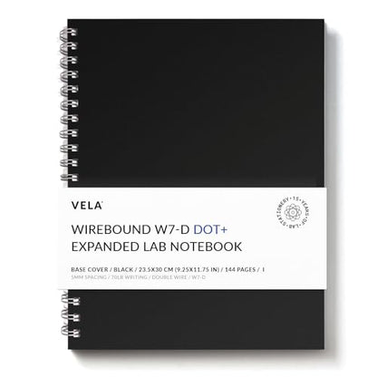 Vela Sciences Advanced W7-D Expanded Wirebound Lab Notebook, 9.25 x 11.75 in (23.5 x 30 cm), 144 Pages, Double Wire Looped, 70lb Heavyweight Paper (1-Pack, Dot+) - style: Dot +