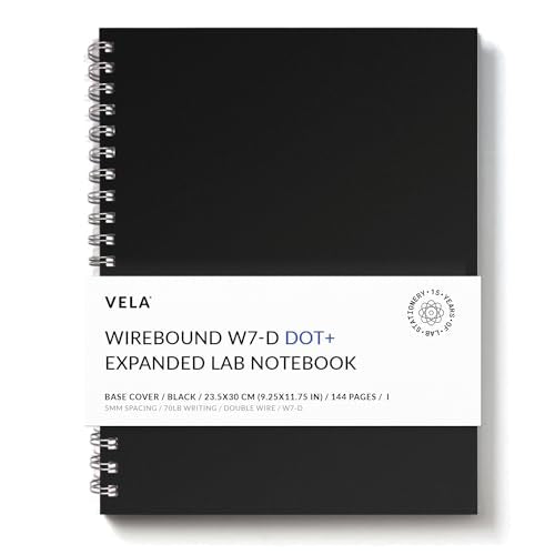 Vela Sciences Advanced W7-D Expanded Wirebound Lab Notebook, 9.25 x 11.75 in (23.5 x 30 cm), 144 Pages, Double Wire Looped, 70lb Heavyweight Paper (1-Pack, Dot+) - style: Dot +