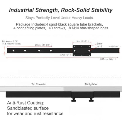 Heavy Duty Table Extension Brackets (Set of 4), 26" Steel Support Rails for DIY Dining Table Leaf, Matte Black Steel Hardware for Extending Solid Wood Dining Tables - size: 26 Inch (4-Pack)