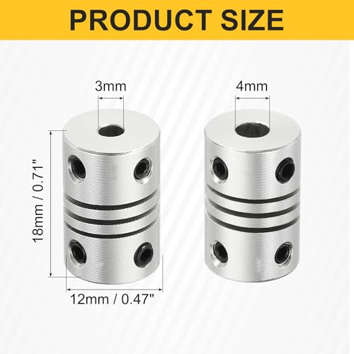 uxcell 4Pcs Flexible Couplings 3mm to 4mm Aluminum Alloy Joint Connector - size: 3mm to 4mm, style: D12 x L18mm