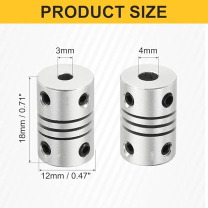 uxcell 4Pcs Flexible Couplings 3mm to 4mm Aluminum Alloy Joint Connector - size: 3mm to 4mm, style: D12 x L18mm