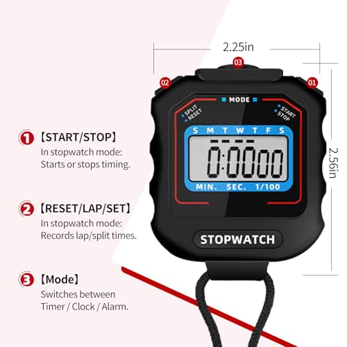 Pgzsy 6 Pack Square Style Multi-Function Electronic Digital Sports Stopwatch Timer, Large Display with Date, Time and Alarm Function, Ideal for Sports Coaches and Referees