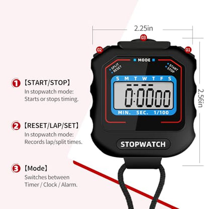 Pgzsy 6 Pack Square Style Multi-Function Electronic Digital Sports Stopwatch Timer, Large Display with Date, Time and Alarm Function, Ideal for Sports Coaches and Referees