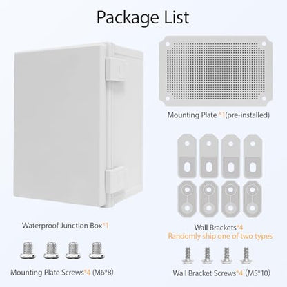 Junction Box IP65 Waterproof Dustproof ABS Plastic Enclosure, Outdoor and Indoor Project Box Hinged Cover with Mounting Plate Wall Brackets, Outer Dimension 11.8"x 7.9" x 6.3", Grey - size: 11.8"x 7.9" x 6.3" (1pc)