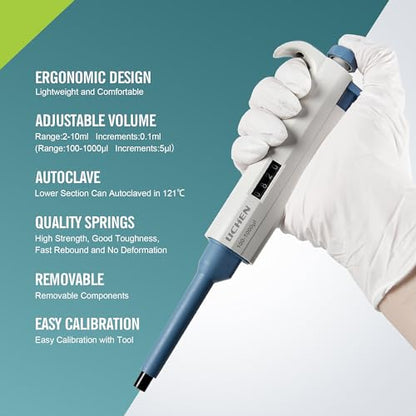LICHEN Micropipette Adjustable 100-1000μl with Pipette Tips - size: 100-1000μl