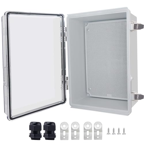Outdoor Waterproof Box,IP67 ABS Junction Box Electrical Enclosure with Stainless Steel Latch, Hinged Cover Electric Box with Wall Brackets 13.8" Dx9.8 Wx5.9 H - color: Clear, size: 13.8"Dx9.8"Wx5.9"H