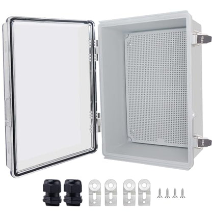 Outdoor Waterproof Box,IP67 ABS Junction Box Electrical Enclosure with Stainless Steel Latch, Hinged Cover Electric Box with Wall Brackets 13.8" Dx9.8 Wx5.9 H - color: Clear, size: 13.8"Dx9.8"Wx5.9"H