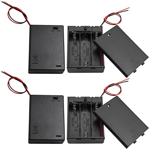 4PCS 4.5V Battery Holder with Switch, 3 AA Battery Holder with Switch and Cover, Battery Holder Case with Wire Leads and ON/Off Switch