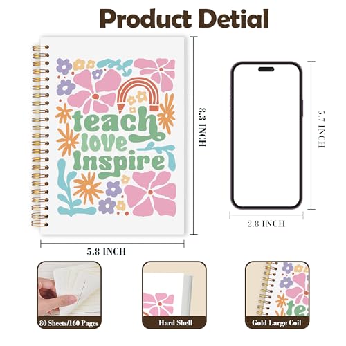 Teacher Notebook Journal, Thank You Appreciation Teachers Gifts for Women, Teach Love Inspire Boho Floral Hardcover Spiral Notebook 5.5x8.3 Inch, Teacher Office Supplies - color: Teach Love Inspire Boho Floral