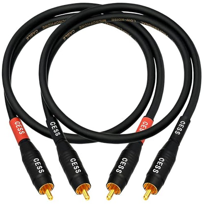 CNCESS Waterproof RCA Male to Male Cable, 2-Pack (2 Feet) - size: 2 FT