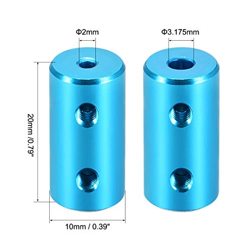 uxcell 2mm to 1/8 Inches Bore Rigid Coupling Set Screw L20XD10 Aluminum Alloy,Shaft Coupler Connector,Motor Accessories,Light Blue 2pcs - size: 2mm to 3.175mm
