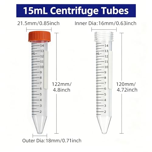 15ml Conical Centrifuge Tubes,25-Pack Sterile Polypropylene Test Tubes with Leak-Proof Screw Caps & Graduated Marks for Lab Use (15mL-25Pcs) - size: 15mL-25Pcs