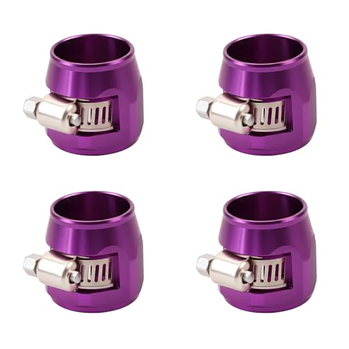 Aluminum Hose End Finisher Clamp, Universal Fit, Red Chrome Finish, 4pcs Set for Stainless Steel and Rubber Hoses, Model (Purple, 10AN) - color: Purple, size: 10AN