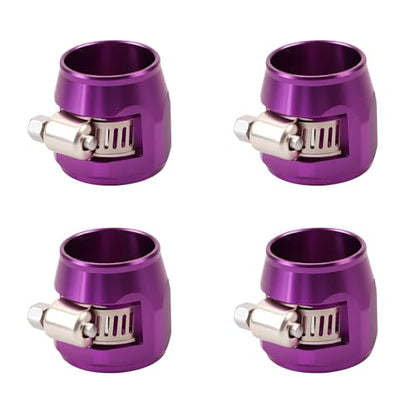 Aluminum Hose End Finisher Clamp, Universal Fit, Red Chrome Finish, 4pcs Set for Stainless Steel and Rubber Hoses, Model (Purple, 10AN) - color: Purple, size: 10AN