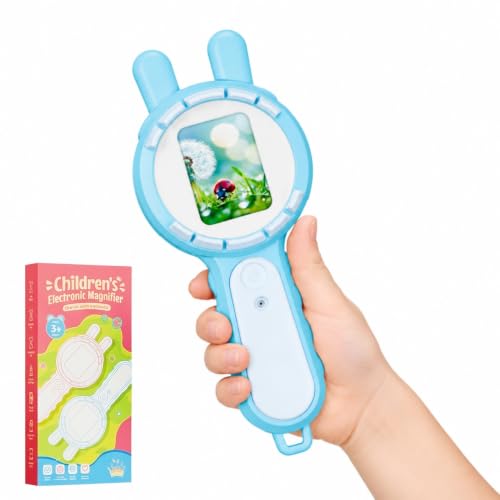 Kids Microscope Autofocus Magnifier STEM Gifts Toys for Ages 4-12 - color: Blue-rabbit ear