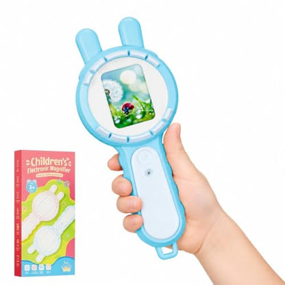 Kids Microscope Autofocus Magnifier STEM Gifts Toys for Ages 4-12 - color: Blue-rabbit ear
