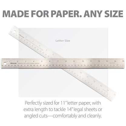 Officemate 15-Inch Flexible Stainless Steel Ruler, Metal Straight Edge Ruler with Cork Backing, 1/16 Inch and Metric Scale Markings, Tool for School, Office, Drafting, Crafts and Precision Cuts