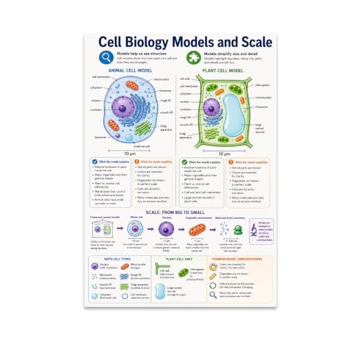Cell Biology Models and Scale Poster - Science Classroom Reference - 13x19