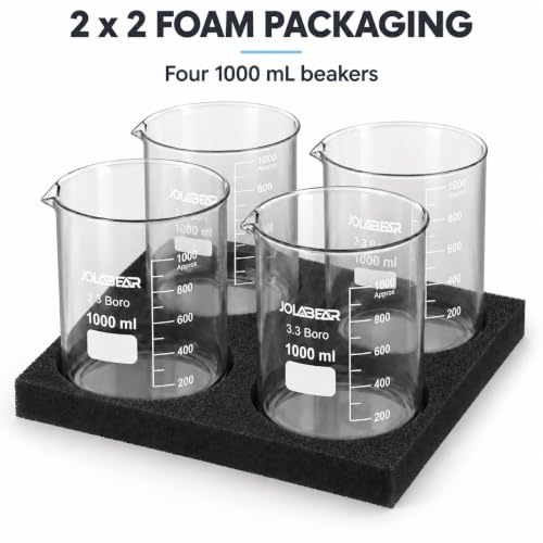 JOLABEAR 4-Pack 1000 mL 3.3 Borosilicate Glass Lab Beakers, Low Form - size: 1000ml 4pcs