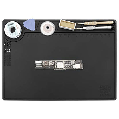 HTM-201 Black Silicone Repair Mat Heat Resistant Electronic Repair Mat for Soldering, Electronics, Computer Repair Etc - size: HTM-201
