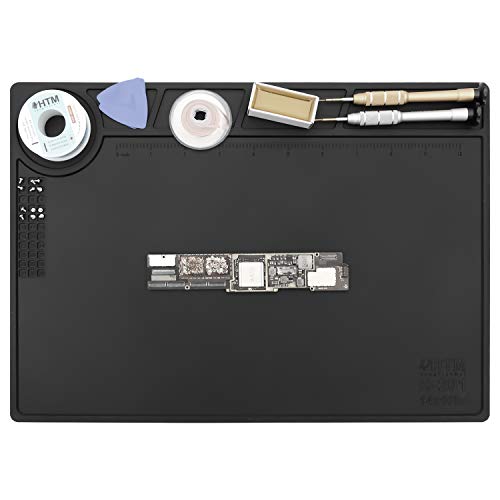 HTM-201 Black Silicone Repair Mat Heat Resistant Electronic Repair Mat for Soldering, Electronics, Computer Repair Etc - size: HTM-201