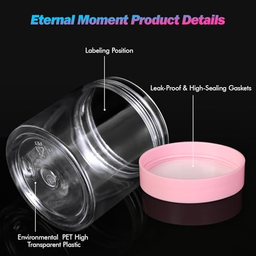 Eternal Moment 36 Pack 4 OZ Plastic Jars Clear Cosmetic Container with Lids - color: Pink Lid, size: 4 Ounce