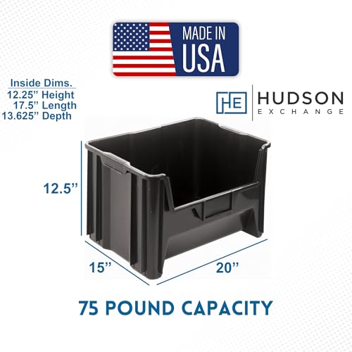HE HUDSON EXCHANGE 20" x 15" x 12.5" (54 Pack) Plastic Giant Stackable Hopper Bin, Black - color: Black, size: 54 Pack