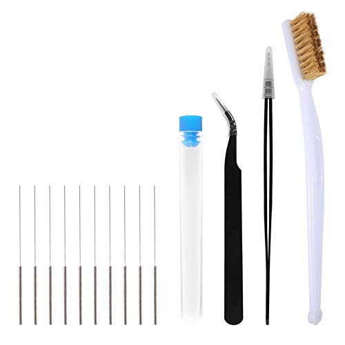 Aokin 14 Pcs 3D Printer Nozzle Cleaning Kit - 10 Pcs 0.4mm Needles Cleaner, 2 Pcs Tweezers Cleaner, and 1 Brass Brush, 3D Printer Cleaning Tool Kit - color: 14 Pcs