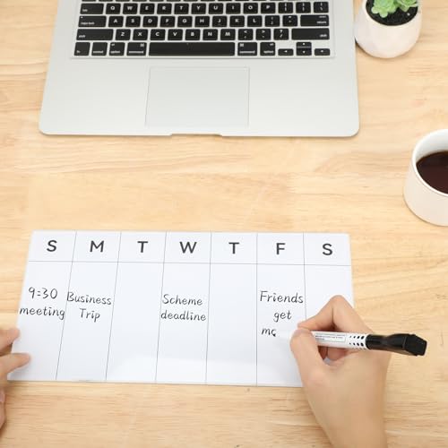 Desktop Glass Weekly Whiteboard with Detachable Wood Stand Weekly Dry Erase Board Weekly Calendar Whiteboard Weekly Planner to Do List White Board Desk Planner 11.8x5.86 for Office, Home, School - color: Beech-white-weekly Calendar Whiteboard
