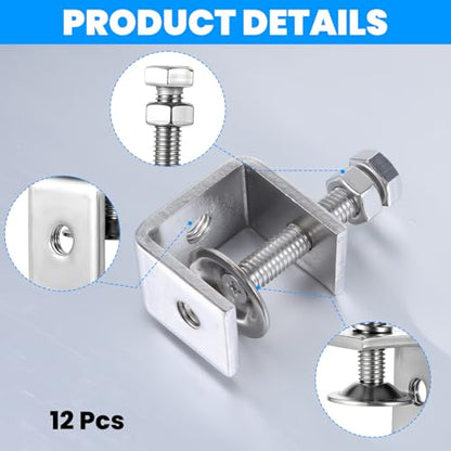 12 Pack 304 Stainless Steel Small C Clamps, 1 Inch Mini C Clamps, Mini Tiger Clamp Woodworking Clamp With Stable Wide Jaw Opening For Woodworking, Mounting, Welding