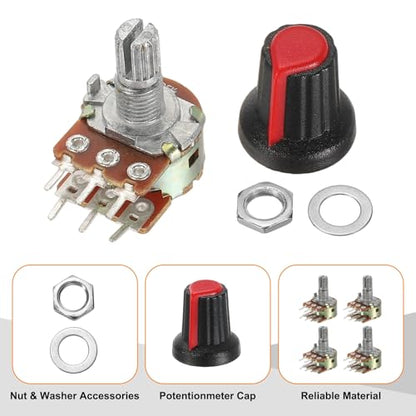 MECCANIXITY 5 Set WH148 B1K Ohm Potentiometer Kit 6-Pin 15mm Shaft Red - size: 15mm, style: B1K