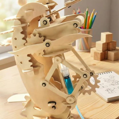 PATHFINDERS STEM Kit – Hydraulic Gearbot | Wooden Robot Building Kit with Gears, Levers & Catapult Launcher | Engineering Toy for Kids Age 8-12 | STEM Gift for Boys & Girls