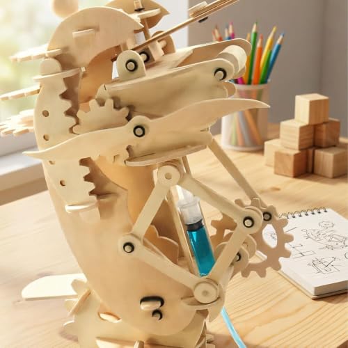 PATHFINDERS STEM Kit – Hydraulic Gearbot | Wooden Robot Building Kit with Gears, Levers & Catapult Launcher | Engineering Toy for Kids Age 8-12 | STEM Gift for Boys & Girls