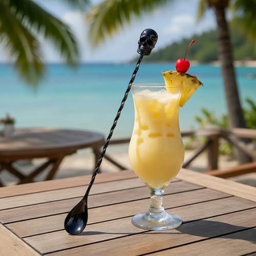 Homestia 12'' Gothic Skull Bar Spoon, Cocktail Mixing Spoon for Bartending - color: Skull 12" + Black