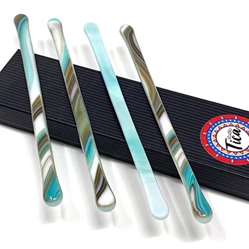 studioTica Handmade Glass Swizzle Sticks: Peacock Feathers, Set of 4 - color: Peacock Feathers