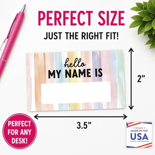 Andaz Press Desk Name Tags for Classroom, 20 Pack Waterproof Vinyl Student Name Labels 3.5 x 2 in, Write-On Cubby & Bin Labels, Watercolor Pastel Rainbow Back to School Name Plates - color: Watercolor Pastel Rainbow