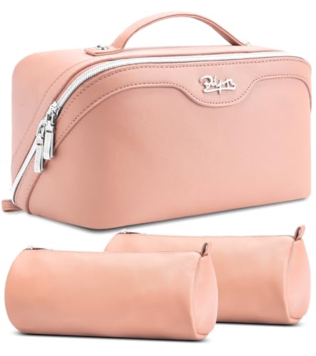 BOYATU Travel Makeup Bag Organizer Cosmetic Bag: 3 Pcs Set Make up Bags for Women with Handle - Waterproof Vegan Leather Toiletry Bags Travel Essentials Pouch with Compartments (C-05-Pink) - color: 04-B-Pink