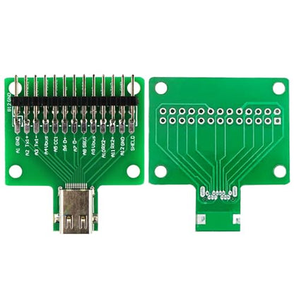 2Pcs USB 3.1 Type-C 24Pin Test PCB Adapter - size: Long Socket with Dual Row Bent pin Header