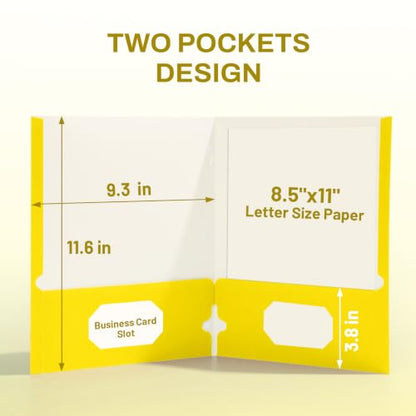 SUNEE Folders with Pockets 3 Hole Punched(50 Pack, Yellow), 2 Pocket Folders Fit Letter Size Paper, Paper File Folder for School Office Home Business - color: Yellow