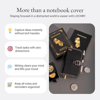 LOCHBY® Mini Field Journal | Water Resistant Waxed Canvas | Pen Loop | Included Tomoe River Notebook | Perfect for Travel, Art, Bullet Journal - color: Black, size: Pocket-size Hook