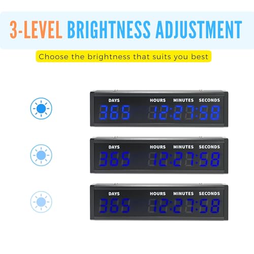 Large Digital Count Up Count Down Timer, Multi-Function 999 Days Countdown Remote Control 12/24 Hour Real Time Clock Calendar, Blue Large Display(18.8"*5") Buzzer Alert for Event