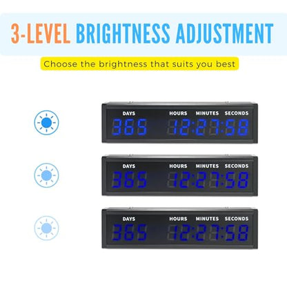 Large Digital Count Up Count Down Timer, Multi-Function 999 Days Countdown Remote Control 12/24 Hour Real Time Clock Calendar, Blue Large Display(18.8"*5") Buzzer Alert for Event