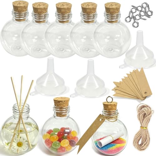 8 Packs 100mL Mini Plastic Bottles with Corks, Small Potion Jars with 8 Eye Screws, 3 Funnels, Tags, Twines, Tiny Clear Vials, for Birthday Halloween Party Favor Decoration, DIY Crafts Gift - color: 100ML
