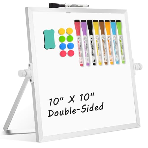 Double-Sided Magnetic White Board with Stand, 10" x 10" - color: White, size: 10"W x 10"H
