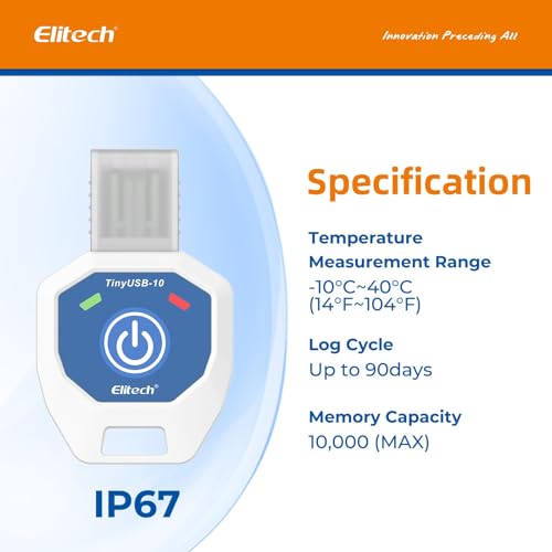 Elitech 10 Pack 90 Days USB Temperature Data Logger Single-Use Cold Chain Monitor (CCM) in-Transit Trip Disposable Temperature Recorder PDF Report TinyUSB 14～104℉, Defult UTC-0 - color: Fahrenheit(℉)