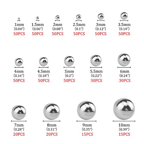 580Pcs 15Kinds 304 Stainless Steel Precision Chrome Steel Bearing Ball Assortment Kit for Repairing Bicycle