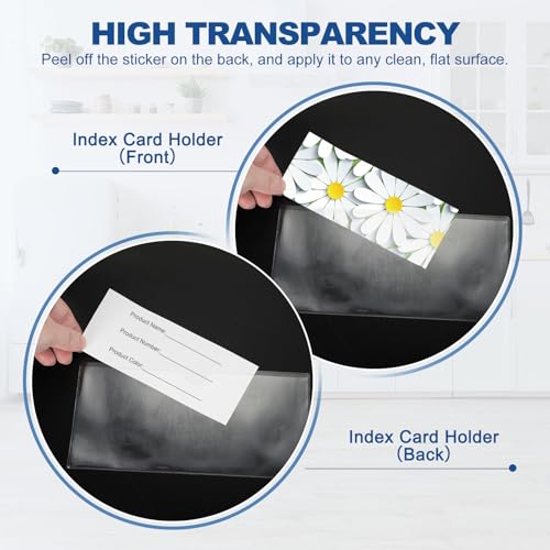 MECCANIXITY Self-Adhesive Card Pockets 3.5" x 2.1" Clear Horizontal Pocket Label Holders Plastic Card Sleeves with Top Open for Library Storage Bins, Pack of 25 - size: 3.5" x 2.1", style: Horizontal